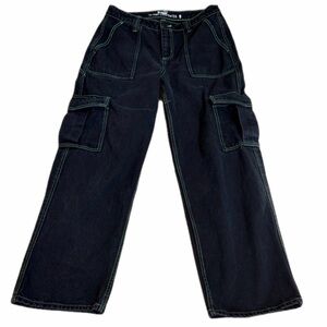 HT Denim Hi Rise Wide Leg Carpenter Black With Green Stitch Jeans size 9